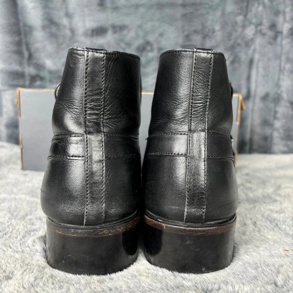 Vintage Sears Mens Black Leather Monk Strap Ankle Boots 8.5 D 74394-667 Retro